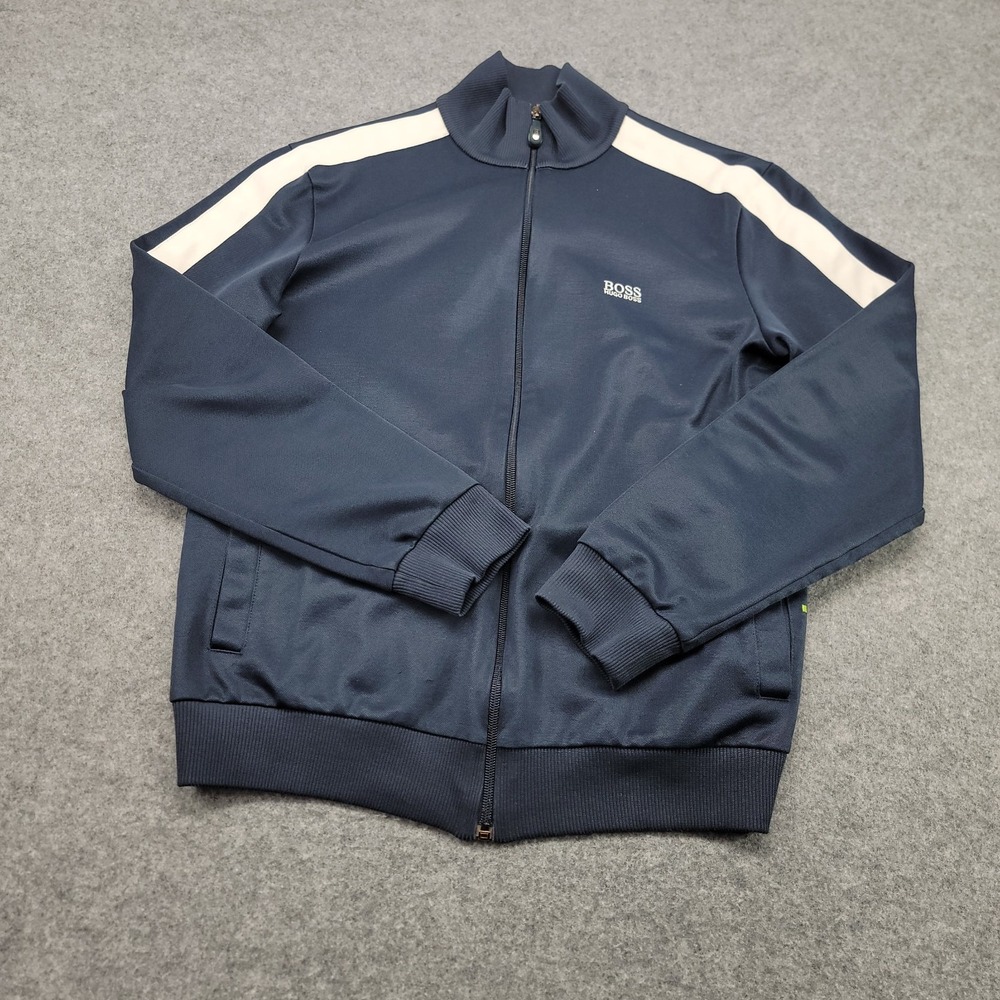 Boss Hugo Boss Jacket Mens Small Blue Full Zip Track Cotton Knit Athletic